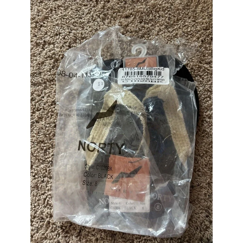 Norty Big Boys Thong Flip Flop Size 8 Black & Tan NWT